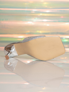 Sandalias de tacón alto con punta cuadrada y hueca, con pedrería de lujo, para mujer, para otoño, informales, de verano, para exterior, con punta abierta. - Product Image 6
