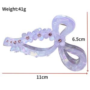 Pinza de Pelo con Lazo Degradado y Diamantes de Imitación, Flor Tridimensional Pequeña, Clip Grande de Acrílico, Pinza de Plástico Tipo Tiburón - Product Image 2