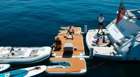 Plateforme flottante gonflable en teck en forme de C de 2x1,5m pour bateau à moteur, jet ski, Seabob et autres équipements nautiques