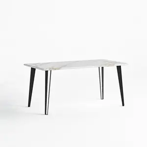 现代长方形餐桌金属腿烧结石人造大理石顶部餐桌