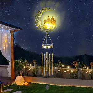 <b>Solar</b> Moon Wind Chimes Iron Vintage Outdoor Garden <b>Hanging</b> Decor <b>Lighted</b> <b>Solar</b> Powered Metallic Finish - Product Image 3