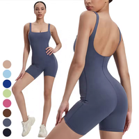 Jumpsuit olahraga punggung U leher persegi, Jumpsuit Yoga satu potong untuk wanita, Bodysuit kebugaran Gym, Romper olahraga angkat bokong elastis tinggi