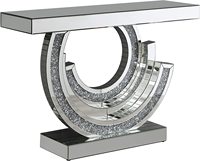 Table console en bois avec miroir décoratif en verre effet diamant écrasé, meubles miroir pour salon