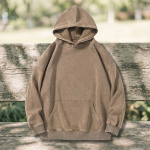 เสื้อฮู้ดดี้วินเทจผู้ชาย ผ้าฝ้ายเฟรนช์เทอร์รี่ 350gsm 100% ทรงโอเวอร์ไซส์ สไตล์สตรีทแวร์ ลุคดิสเทรส แบบสวมหัว รับผลิตตามแบบ OEM - Product Image 1