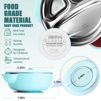 Bols pour enfants en acier inoxydable Plaques d'aspiration pour bébé Assiettes divisées pour tout-petits avec ventouse, couvercle et bavoirs pour bébé
