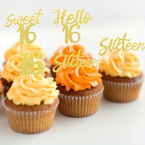 24 piezas 16 cumpleaños Cupcake Toppers Sweet 16 Hello 16 Sixteen Cupcake Picks 16 cumpleaños pastel decoraciones suministros - Product Image 3