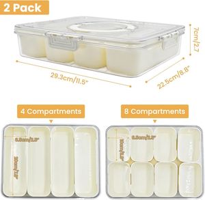 Portable Plastic Travel <b>Refrigerator</b> Food Snackle Box <b>Container</b> Divided Snack Serving Tray with Lid and Handle Stackable - Product Image 2