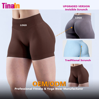 Tinain OEM Fabrikant Hoge Rekbaarheid Herstellende Anti-Pilling Stof Onzichtbare Scrunch Naadloze Gym Fitness Dames Yoga Shorts
