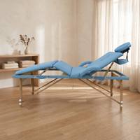 Lit de massage pliable en bois à quatre sections avec appui-tête et accoudoirs réglables, thérapie de spa portable pour la maison et la salle de sport