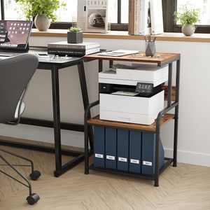 Carrello Porta Stampante Mobile a 3 Ripiani in Legno Massello con Ruote e 2 Ganci, <span class=keywords><strong>Design</strong></span> Moderno per Ufficio e Camera da Letto - Product Image 1