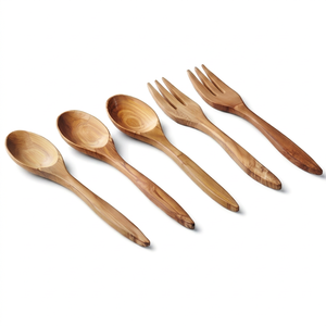 Ensemble de couverts en bois de qualité supérieure, manches simples, faits à la main, en bois massif, idéal pour les hôtels, les restaurants, la restauration, les plats et les desserts. - Product Image 1