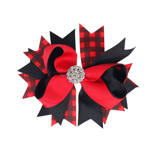 Không Được Bán Buôn 5Inch Màu Đỏ Màu Xanh Lá Cây Giáng Sinh Tóc Cung Clip Đầy Màu Sắc Cá Sủi Lấp Lánh Với Kim Cương Cho Cô Gái Nhỏ Trẻ Em - Product Image 4