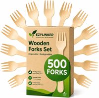 500 fourchettes en bois jetables écologiques - Ensemble de couverts biodégradables et compostables - Parfait pour les salons, les fêtes, les mariages