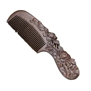 Sandalwood hand-carved gift sandalwood book Antistatic carved flower comb natural mahogany gift comb high quality hairbrush comb