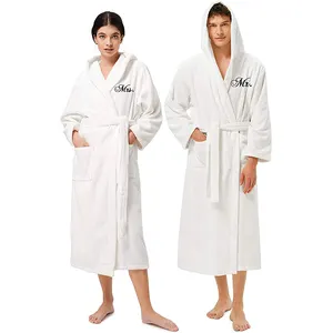 Lightweight Terry Cloth Couple Bath Robe 100% Cotton Turkish Towel Adult Hooded Bathrobes with Embroidery for Men Women