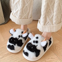 Mules décontractées en fourrure de vache et coton pour femme, usage domestique, automne-hiver, chaudes, en peluche épaisse, à bout fermé, antidérapantes