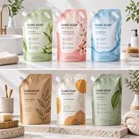 Pochettes de recharge personnalisées pour savon liquide, sachets d'emballage imprimés avec bec verseur et bouchon pour produits de lavage des mains et de soins personnels