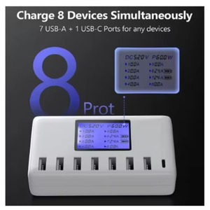 สถานีชาร์จ USB 8 พอร์ต 60W 12A ฮับชาร์จ USB <span class=keywords><strong>C</strong></span> หลายพอร์ต พร้อมจอ LCD สำหรับ IPHONE สำหรับ Samsung สำหรับแท็บเล็ต - Product Image 5
