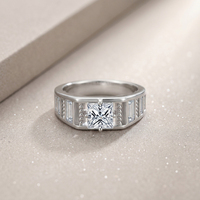 Fulsun 925 Sterling Silber Rhodium-Plattiert Milgrain Breitband Runder Baguette-Schliff Herren Hochzeits-Moissanit-Schmuckring für Damen