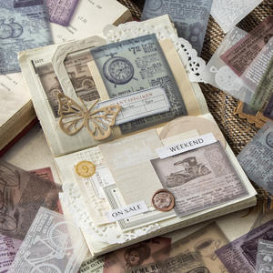 Pegatinas de papel de serie de periódico antiguo Retro, pegatinas de cuenta manual de periódico antiguo, Material de 8 modelos, 30 Uds. Por paquete - Product Image 4