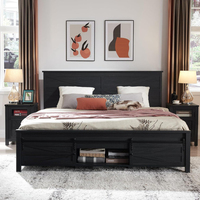Factory Direct Farmhouse Cadre de lit en bois avec porte de grange coulissante Armoires de rangement et tête de lit