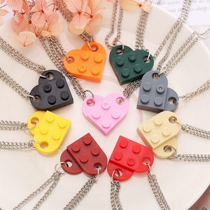 G393 moda 2 unids/set elementos de bloques de construcción costura pareja amante corazón ladrillo aleación colgante collar para amantes mujeres hombres - Product Image 1