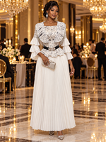 Ensemble de Robe de Soirée Élégante Grande Taille pour Femmes Africaines, Deux Pièces, à Paillettes, Manches Volants, pour Fête Formelle et Mariage - Vente en Gros