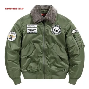 Jaket Satin Musim Dingin Model Pilot dengan Ritsleting untuk Luar Ruangan, Desain Patch untuk Streetwear, Jaket Bomber Pria - Product Image 2