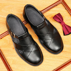 Summer breathable casual trend leather perforated leather shoes <b>for</b> <b>men</b>, with adjustable buckles, British-style <b>men's</b> shoes - Product Image 2