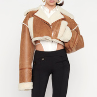 WT08904-Chaqueta de piel para mujer, abrigo corto de piel sintética marrón, forro de piel, 2022