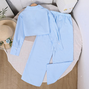 Nuevo Conjunto Casual <span class=keywords><strong>de</strong></span> Otoño para <span class=keywords><strong>Niñas</strong></span>, Camisa <span class=keywords><strong>de</strong></span> <span class=keywords><strong>Manga</strong></span> <span class=keywords><strong>Larga</strong></span> a Rayas con Cintura Ajustada y Pantalones con Tela <span class=keywords><strong>de</strong></span> Lana - Product Image 2