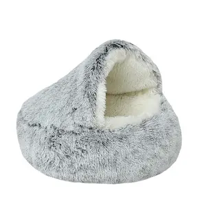 Caverne à Chat Ronde Amovible à Capuche Confortable pour Intérieur Petits Chats Chien Apaisant Fond Imperméable Lavable Lit pour Chat