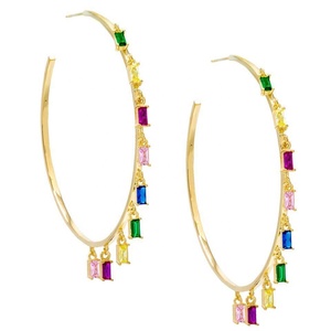 <strong>Emerald</strong> Green <strong>Drop</strong> Cz Rectangle Cubic Zirconia Gold Plated Big Hoop <strong>Earring</strong> - Product Image 3