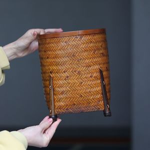 Bamboo Woven <b>Storage</b> <b>Basket</b> Round Handmade Traditional Standing Type For Tea Ceremony And Gift Use - Product Image 2