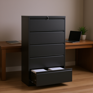 Armoire de classement métallique à 5 tiroirs, noire, verrouillable, pour bureau à domicile, format légal, lettre, A4, F4 - Product Image 2