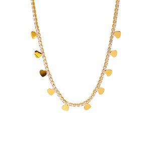 Collar de Lujo con Diamantes Completos de 3MM, Zirconia, Chapado en Oro de 18k, Acero de Titanio, Tipo Tenis, Inoxidable, con Colgante de Corazón Brillante - Product Image 1