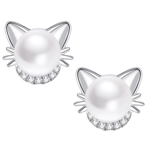 Orecchini a perno con perle a forma di orecchie di gatto, stile dolce da donna, gioielli per le orecchie per ragazze e donne, accessorio regalo per outfit da tutti i giorni - Product Image 1
