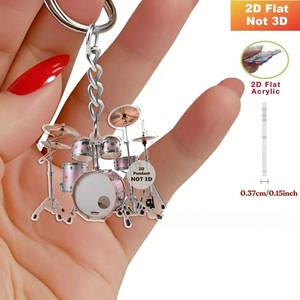 Porte-clés en gros pour instruments de musique, breloque acrylique plate 2D en forme de batterie pour étudiants - Product Image 4