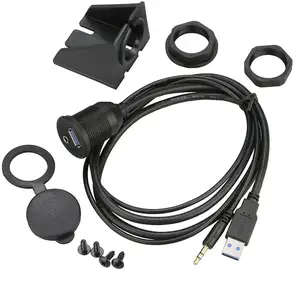 Cable USB 3,0 y 3,5mm para montaje en coche, 3,5mm + USB3.0, extensión AUX, Panel de salpicadero, resistente al agua, para coche, barco y motocicleta