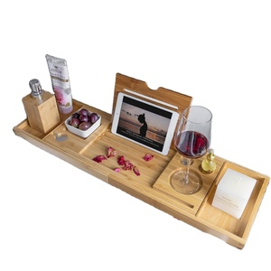Multi-Function Bamboo Wooden Bath Tub Bathtub Caddy Tray With Extending Sides