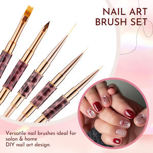 Lot de 5 pinceaux à double embout en métal motif léopard avec pointes en nylon souple anti-déformation pour le nail art DIY - Product Image 3