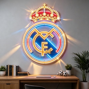Luz LED de Neón con el Logotipo del Real <span class=keywords><strong>Madrid</strong></span>, Personalizable, para Fanáticos del Deporte, Dormitorio/Sala de Juegos/Cafetería/Escuelas/Edificios, Multicolor - Product Image 1