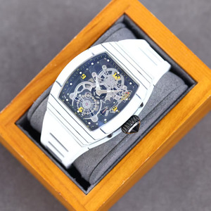 High-end luxurious and elegant style white TPT carbon fiber <b>case</b> tourbillon men's barrel-shaped mechanical <b>watch</b> - Product Image 3