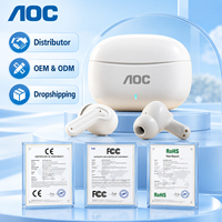Écouteurs sans fil TWS AOC ACT2631 ANC à réduction de bruit active, avec transducteur 13 mm, Bluetooth 5696A3, intra-auriculaires, longue autonomie