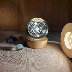 Crystal ball night light with wood base realistic 3DLED night light 16 kinds of color change dimmable remote control, desk lamp