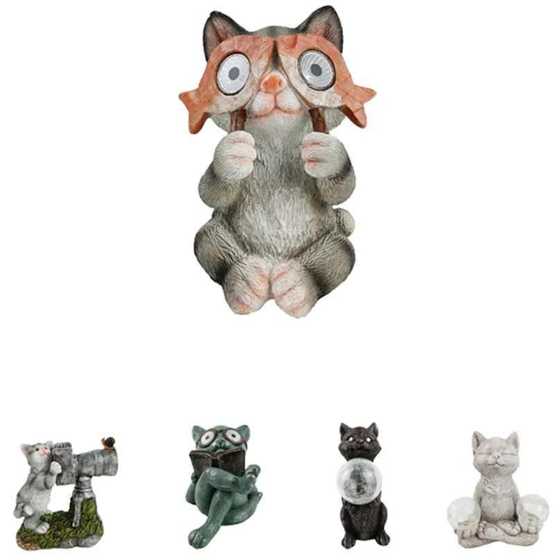 Love My Cat Sculpted Hand Painted Figure Polyresin Cat With Fish Glasses Stateu