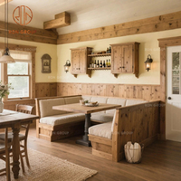 Ensemble de meubles de café de salle à manger en bois massif table et chaises en bois avec banquette en tissu pour restaurant et café