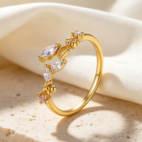 Anillo Abierto Glowluxe con Diseño de Espiga de Trigo, Adornos de Circonita Multicolor, Plata de Ley 925, Tono Dorado, Joyería Botánica Contemporánea