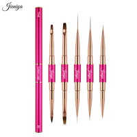 Pinceau double face en métal rose et or rose pour ongles, art 3D, gel acrylique, 2 en 1.