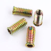 Insert Mur Baja Karbon Lapis Seng Kuning Bentuk Heksagonal untuk Kayu M6 M8 M10, Konektor Mur Furnitur M6 M8 M10, Insert Berulir untuk Kayu